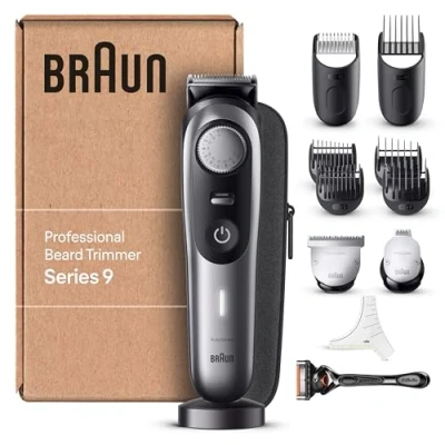 Abbildung von Braun Barttrimmer, Bartschneider/Trimmer/Haarschneider Herren, Haarschneidemaschine Profi, 40 Einstellungen, Ladestation, Reiseetui, Bartschablone, 180 Min. kabellose Laufzeit, BT9440