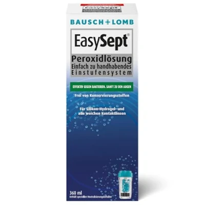 Abbildung von Bausch + Lomb EasySept Peroxidlösung Kontaktlinsenreiniger für weiche Kontaktlinsen, konservierungstofffrei, mit Behälter, 1 x 360 ml