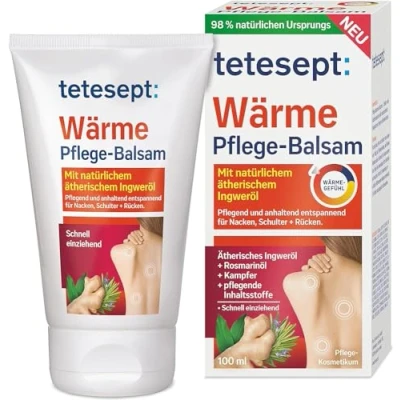 Abbildung von tetesept Wärme Pflege Balsam Pflegende Wärmesalbe entspannt anhaltend Nacken, Schulter und Rücken Mit natürlichen ätherischen Ölen aus Ingwer Rosmarin 1 x 100 ml Tube