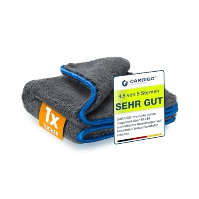 Abbildung von Carbigo® Profi Mikrofasertücher mit 1200 GSM extrem saugstark &amp; lackschonend Dank weicher Mikrofaser Ideales Auto Poliertuch zur Reinigung von Motorrad 40x40cm