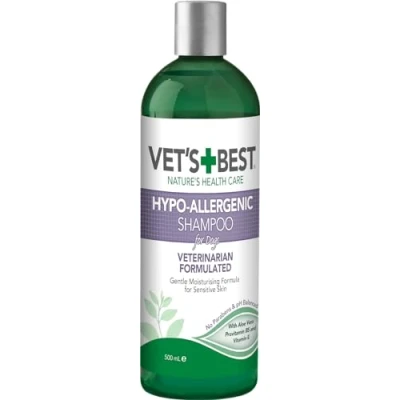 Abbildung von Vet&#039;s Best Hypoallergenes Hundeshampoo für empfindliche Haut, lindert Beschwerden bei trockener, juckender reinigt, befeuchtet und pflegt Haut Fell 500ml