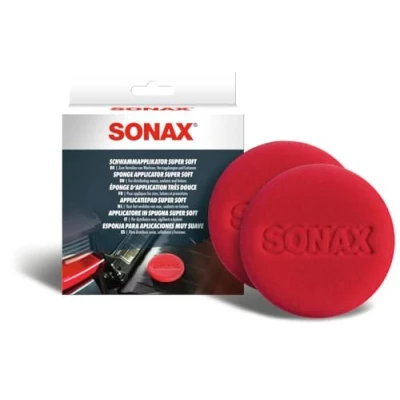 Abbildung von SONAX SchwammApplikator Super Soft (2 Stück) zum sanften und oberflächenschonenden Auftragen Verteilen von Wachsen, Versiegelungen Lotionen Art Nr. 04171410