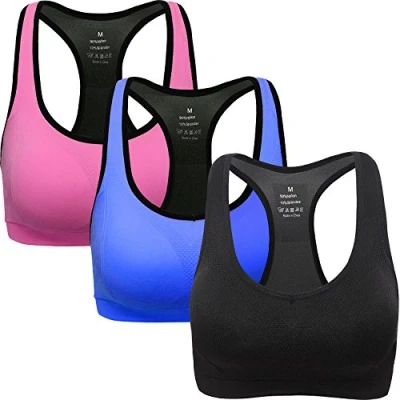 Abbildung von ANGOOL Damen Komfort Klassische Racerback Sport BH Top Fuer Yoga Fitness Training, Schwarz + Grau Weiß, S Fit 65B 65C 65D 70BC 70D 75BC