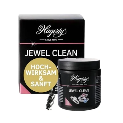 Abbildung von Hagerty Jewel Clean Schmucktauchbad für Edelsteine Gold Platin 170 ml I Effektiver Schmuckreiniger Diamanten Saphire Rubine Schmuck Reinigungsbad erneuerten Glanz mit Korb und Bürste