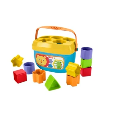 Abbildung von Fisher Price Babys Erste Bausteine Babyspielzeug ab 6 Monate, 9 Monate Steckspiel 1 Jahr Motorikspielzeug Baby Sortierspiel mit Sortierbox Lern &amp; Formensortierspiel, FFC84