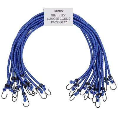 Abbildung von PRETEX 12er Set Universal Expander Gepäckspanner mit Haken 88 cm Lange Gummispanner Gummiband 12x Fahrrad Spanngurte Spanngummi Bungee Cord Blau