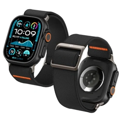 Abbildung von Spigen Lite Fit Ultra Armband Entwickelt für Apple Watch 2/1 49mm, Serie 10 46mm und 9/8/7/6/5/4/SE 45mm,44mm Einstellbare Nylon Solo Strap Schwarz