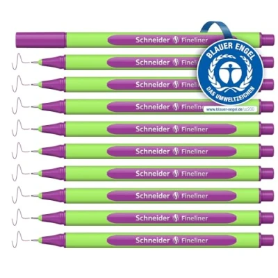 Abbildung von Schneider Line Up Fineliner (Strichstärke 0,4 mm, aus biobasiertem Kunststoff, ausgezeichnet mit Der blaue Engel) 10 Stück, electric purple