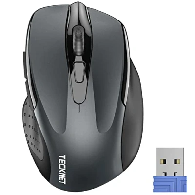 Abbildung von TECKNET Silent Kabellose Maus, 2.4GHz Leise Funkmaus mit Nano Empfänger, 4000 DPI Optical Tracking, 6 Einstellbare Stufen, 24 Monate Batterielaufzeit, Kompatibel PC, Mac, Laptop Grau