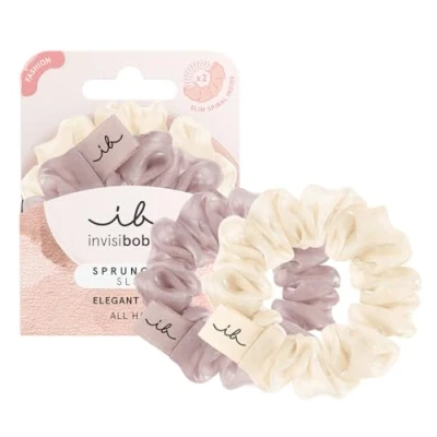 Abbildung von invisibobble Scrunchie SLIM Hairiffic 2er Set I Dusty Purple &amp; Off White Haargummi stilvolle Scrunchies mit Spiralen Haarschonend, für elegante Frisuren