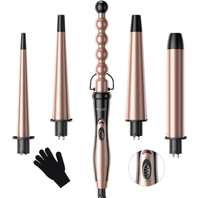 Abbildung von BESTOPE PRO Lockenstab, Lockenstab Set mit Keramikbeschichtung, multifunktional, 5 in 1, austauschbares Welleneisen, Anti Verbrühungsspitze und Handschuhen für wellige Locken…