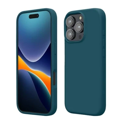 Abbildung von kwmobile Hülle kompatibel mit iPhone 16 Pro Silikon Handy Case Handyhülle weiche Oberfläche kabelloses Laden Petrol matt