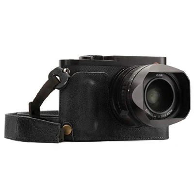 Abbildung von MegaGear MG1400 Leica Q P, (Typ 116) Ever Ready Echtleder Kamera Halbtasche mit Trageriemen Schwarz