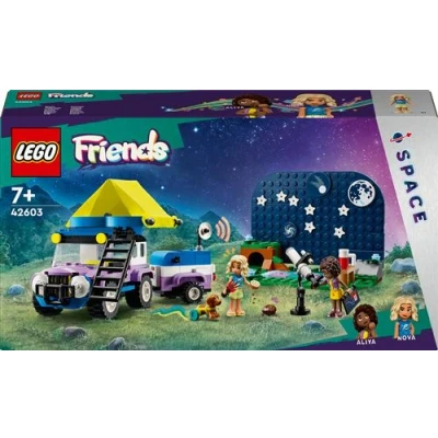 Abbildung von LEGO Friends Sterngucker Campingfahrzeug Set mit Geländewagen Auto und Spielzeug Teleskop, Geschenk ab 7 Jahre für Mädchen Jungen, beinhaltet die Spielfiguren Nova, Aliya einen Hund 42603