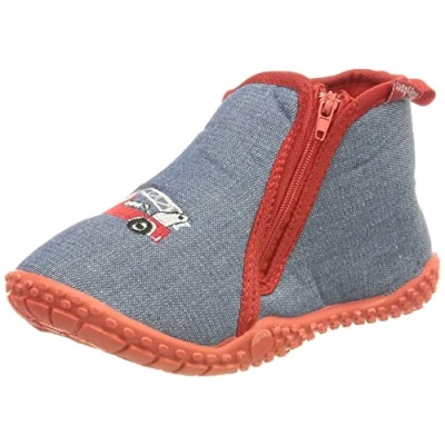 Abbildung von Playshoes Kinder Hausschuhe mit praktischem Reißverschluss Feuerwehr Motiv,22/23 EU, Blau Jeansblau