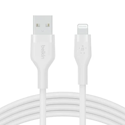 Abbildung von Belkin BoostCharge Flex Silikon USB A/Lightning Kabel, 1 m, MFi zertifiziertes Ladekabel für iPhone 14/14 Plus, 13, 12, 11, Pro, Max, mini, SE, iPad und andere Geräte Weiß