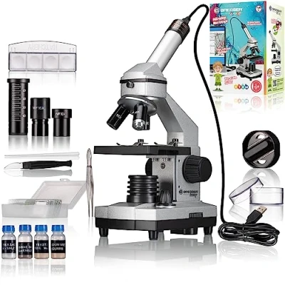 Abbildung von Bresser Junior Mikroskop Set Biolux DE 40x 1024x für Kinder und Erwachsene mit hoher Vergrößerung, inklusive USB Kamera umfangreichem Zubehör den idealen Start in Mikrokosmos