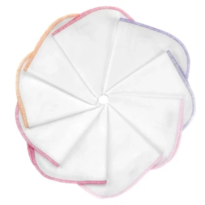 Abbildung von MAKIAN Molton Baby Waschlappen Set mit Schlaufe 9 Stück Moltontücher aus 100% Baumwolle, 30x30 cm, weich &amp; schadstoffgeprüft nach Oeko TEX® Standard 100 geprüft, bunten Rand Weiß Rosa