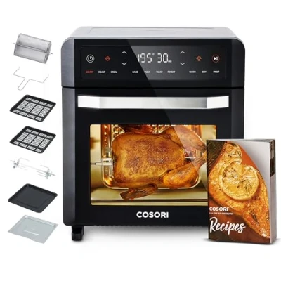 Abbildung von COSORI Heißluftfritteuse 12L, 11 Mutifunktionen, Dörren, Gären Funktion, Duale Heizung, Sichtfenster, Airfryer XXL, Heißluftofen, Minibackofen, Rezeptbuch, 7 Zubehör, 220℃