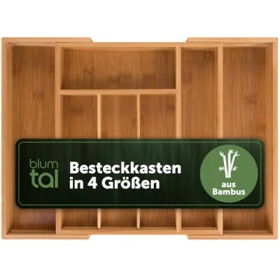 Abbildung von Blumtal Besteckkasten aus Bambus größenverstellbarer Schubladentrenner Küche Besteck Organizer 5 bis 7 Fächer ausziehbare Schublade für Küchenschubladen in medium