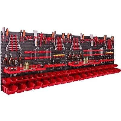 Abbildung von Lagersystem Wandregal 230x78 cm, Werkzeughalterungen, 46 stck. Stapelboxen Schüttenregal Sichtlagerkästen, Extra Starke Wandplatten, Regal Erweiterbar, Werkstattregal Lagerregal Werkstattwandregal St