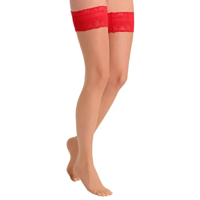 Abbildung von Falke Lunelle 8 Denier STAY UPS Ultratransparent Shiny Overkneestrümpfe, Damen, Größe: Medium, Pow/red
