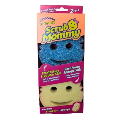 Abbildung von Scrub Daddy Mommy Putzschwamm, Topfreiniger Küchenschwämme, Putzmittel mit Texturveränderung, kratzfreier Spülschwamm, geruchsresistenter Smiley Schwamm, Geschirrschwamm 2er Pack Blau
