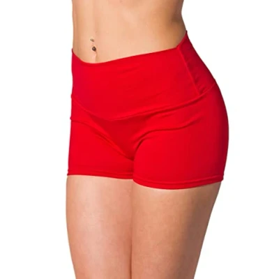 Abbildung von Alkato Damen Sport Shorts mit Hohem Bund Hotpants Radlerhose, Farbe: Rot, Größe: 38
