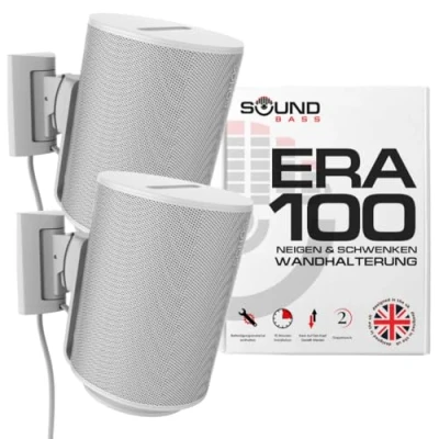 Abbildung von Sound bass ERA100 Wandhalterung neig und schwenkbar, Weiß, Twin (2 Stück), kompatibel mit Sonos ERA 100, mühelose Installation, inklusive Montageset, doppelt, Paar