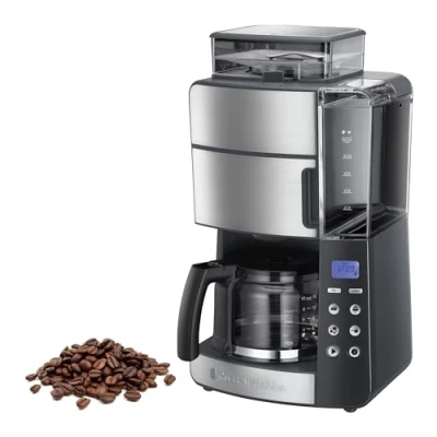 Abbildung von Russell Hobbs Kaffeemaschine mit Mahlwerk Glaskanne [Digitaler Timer, Brausekopf für opt. Extraktion &amp; Aroma] Grind&amp;Brew (max 10 Tassen, 3 stufige Mahlgradeinstellung) Filterkaffeemaschine 25610 56