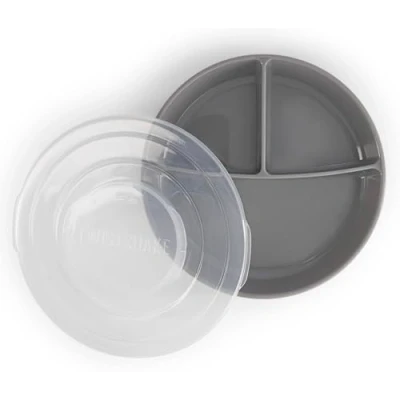 Abbildung von Twistshake Versiegelt Kinder Teller mit Unterteiler zom Deckel, Kinderteller PP und Silikon für Baby Essen, Geschirr Babynahrung, Babyfütterung, BPA Frei, ab 6 Monaten, Pastellgrau