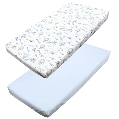 Abbildung von TupTam Baby Spannbettlaken Kinder Spannbetttuch für Babybett Kinderbett 2er Pack, Farbe: Heißluftballons Blau, Größe: 70 x 140 cm