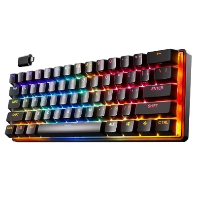 Abbildung von SteelSeries Apex Pro Mini Wireless HyperMagnetic Gaming Tastatur Die weltweit schnellste 60% Formfaktor RGB PBT Keycaps Bluetooth 2,4 GHz USB C Deutsches QWERTZ