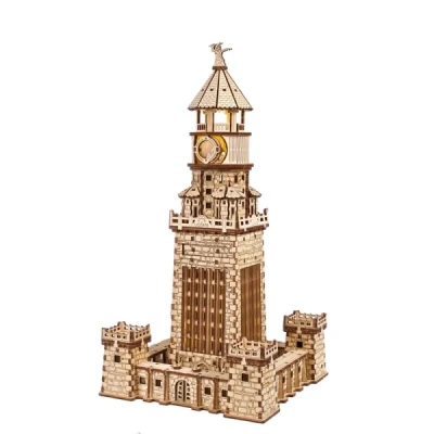 Abbildung von UGEARS Leuchtturm von Alexandria 3D Puzzle DIY Bausätze für Erwachsene Holzpuzzles mit LED Nachtlicht Modellbausätze Bastelsets aus Holz 340 Teile