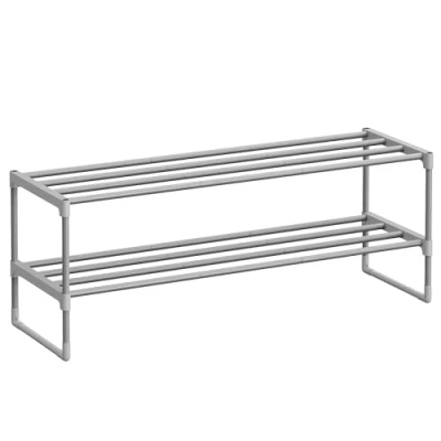 Abbildung von SONGMICS Schuhregal mit 2 Ebenen, Schuhständer aus Metall, Schuhaufbewahrung, Schuh Organizer für 8 10 Paar Schuhe, stapelbar, Flur, Wohnzimmer, Schlafzimmer, 30 x 92 34 cm, grau LSA012G01