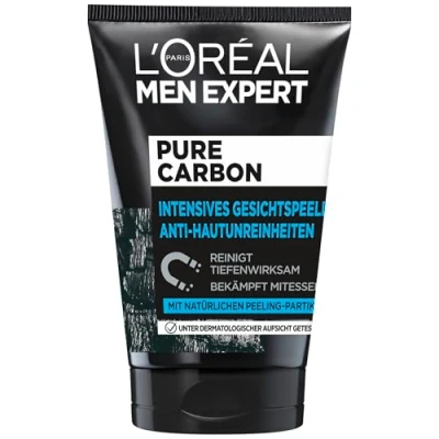 Abbildung von L&#039;Oréal Men Expert Gesichtspeeling gegen unreine Haut für Männer, Face Scrub Mitesser und Pickel Unreinheiten, Herren Cleanser das Gesicht mit Peeling Partikeln, Pure Carbon, 1 x 100 ml
