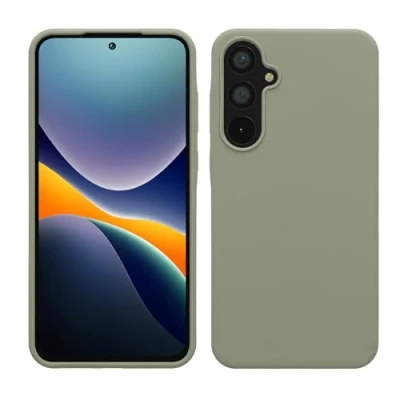 Abbildung von kwmobile Hülle kompatibel mit Samsung Galaxy A55 5G Silikon Handy Case Handyhülle weiche Oberfläche kabelloses Laden Graugrün