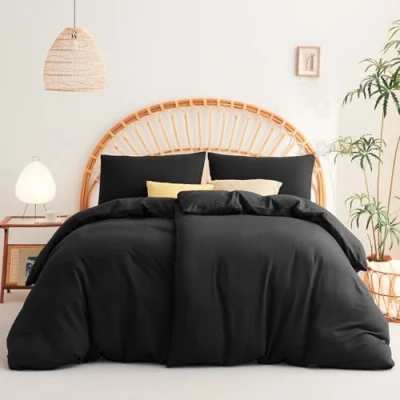 Abbildung von WAVVE Bettwäsche 135x200 4teilig Schwarz Bettbezüge 135 x 200 2er Set mit Kissenbezüge 40x80 cm, Sets 135x200cm aus Mikrofaser Reißverschluss Weich