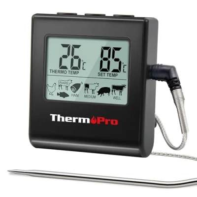 Abbildung von ThermoPro TP16 Fleischthermometer Grillthermometer digital Bratenthermometer Ofenthermometer Thermometer Küchen mit Timer für BBQ, Grill, Smoker Schwarz