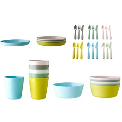 Abbildung von KALAS IKEA Kinderschüssel, Becher, Teller und Besteck, 6er Set je Artikel, mehrfarbig, Pastellfarben