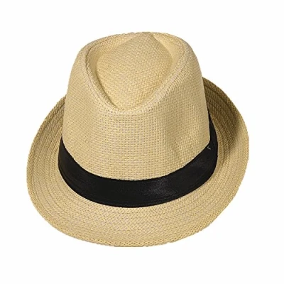 Abbildung von Strohhut Panama Fedora Trilby Gangster Hut Sonnenhut mit Stoffband Farbe: Beige (Strohhut) Gr: 58