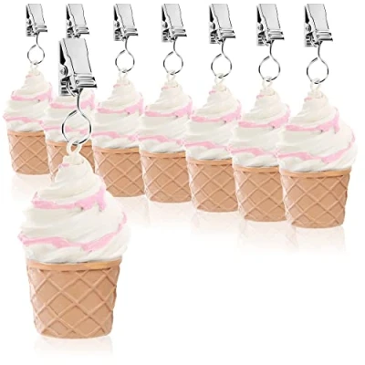 Abbildung von com four® 8X Tischdeckenbeschwerer wetterbeständige Tischtuchgewichte mit Klammer Tischtuchklammer in EIS Design ca. 40 g (Mehrfarbig Eiscreme)