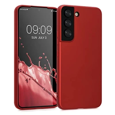 Abbildung von kwmobile Case kompatibel mit Samsung Galaxy S22 Hülle Schutzhülle aus Silikon metallisch schimmernd Handyhülle Metallic Dunkelrot