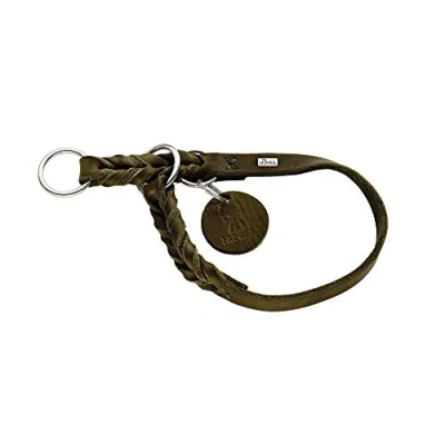 Abbildung von HUNTER SOLID EDUCATION Dressurhalsung für Hunde, Leder, weich, griffig, 45 (S M), oliv