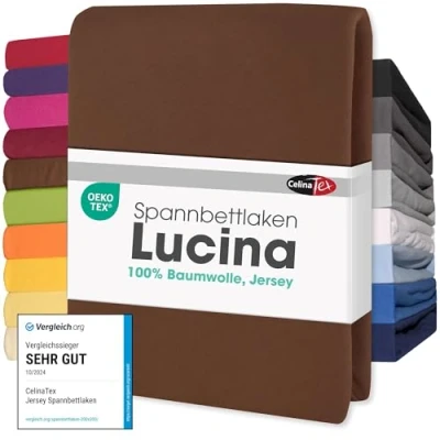 Abbildung von CelinaTex Jersey Spannbettlaken Lucina 200x200 200x220cm Schoko braun 100% Baumwolle gekämmt bis 26cm Matratzenhöhe Spannbettbezug, Leintuch, Bettlaken, elastisch, Strech, Oeko Tex