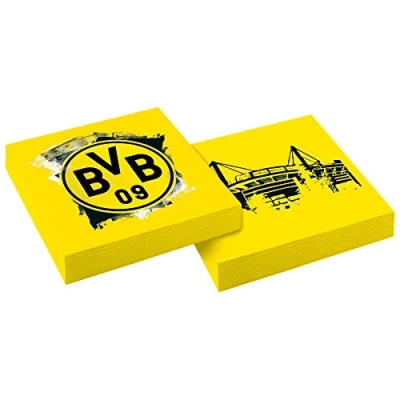 Abbildung von Amscan 9908528 Servietten BVB, 20 Stück, Größe 33 x cm, Borussia Dortmund, Mundtuch, Einweggeschirr, Fußball, Party, Fan, Geburtstag, Schwarz gelb
