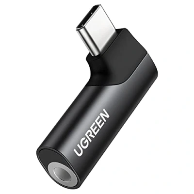 Abbildung von UGREEN USB C auf 3,5mm Klinke 90 Grad Winkel Adapter Klinke, Aux Kopfhörer mit DAC Chip kompatibel iphone16/16pro/16plus/16pro max, Galaxy S 25 Serie, iPad, Mac(Schwarz)
