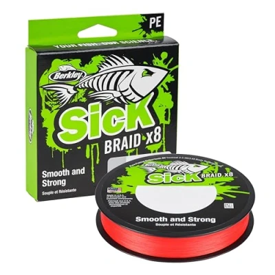 Abbildung von Berkley Sick Braid 8 fach geflochtene Angelschnur, super glattes Multifaden PE Raubfischgeflecht, Angelschnüre 150 300 m zum Süßwasser oder Salzwasser Meeresangeln, Red