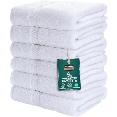 Abbildung von Utopia Towels 6er Pack mittelgroße Badetücher aus 100% Baumwolle mit Aufhängeschlaufen, 60x120 cm Duschtücher, weiche und saugfähige Handtücher (Kühles Grau)