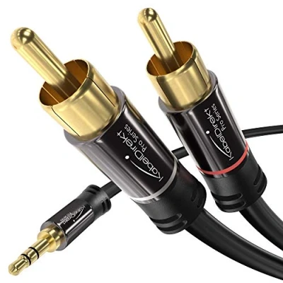 Abbildung von KabelDirekt Cinch auf Klinke 3,5 Adapterkabel 2 m vielseitiges Plug and Play Audiokabel (Aux/3,5 mm 2x Cinch/RCA zum Anschluss an Smartphone, Tablet, Heimkino, Soundbar, TV, Notebook, MP3)